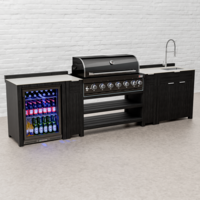 Draco Grills Teak Carbon Line Modular Outdoor Kitchen 6 Burner Black Stainless Steel Barbecue with Sink and Single Fridge, Mid February 2026