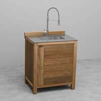 Draco Grills Teak Modular Outdoor Kitchen Sink and Bin Cabinet with Ceramic Top