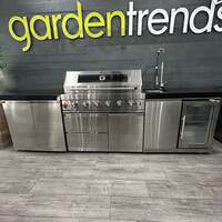 Ex Display Draco Grills Fusion 6 Burner Black Outdoor Kitchen with Side Burner, Single Fridge and Sink Unit