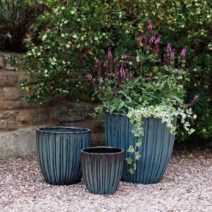 Fluted glazed terracotta pot - light teal