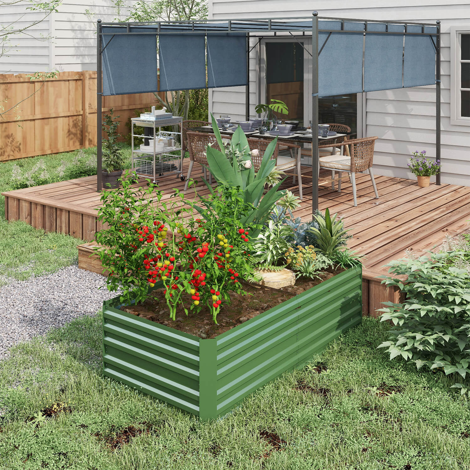 Galvanised Steel Outdoor Raised Bed Green