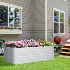 Galvanised Steel Outdoor Raised Bed Light Grey
