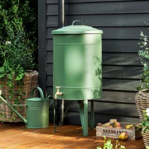 Galvanised steel water butt - green