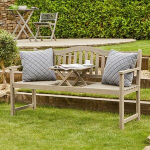 Garden bench with coffee table - greywashed