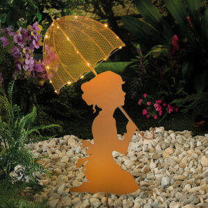 Girl With Sparkling Lights Umbrella Stake