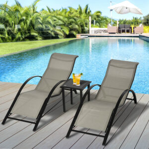 Grey 3 Piece Outdoor Lounge Chair & Table Set