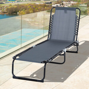 Grey Folding Sun Lounger With Four-Position Adjustable Back