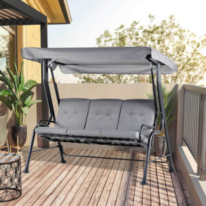 Grey Outdoor 3-Person Garden Metal Swing Chair