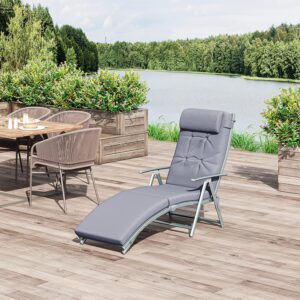 Grey Reclining Padded Sun Lounger With Pillow