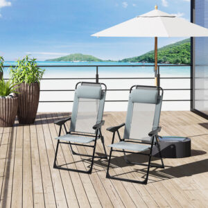 Grey Set Of 2 Portable Folding Recliner Lounge Chairs