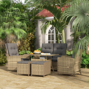 Grey Six-Piece Rattan Garden Set With Reclining Chairs