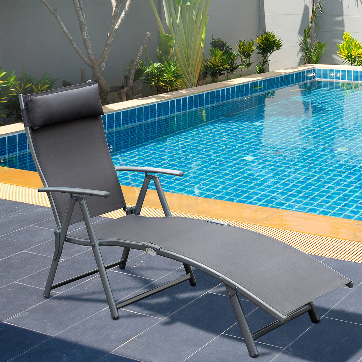 Grey Sun Lounger Recliner With Headrest