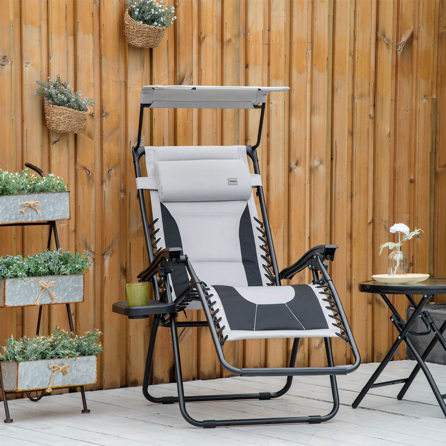 Grey Zero Gravity Reclining Lounger Chair With Sun Shade