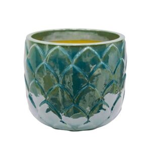 Leaf glazed terracotta pot - green