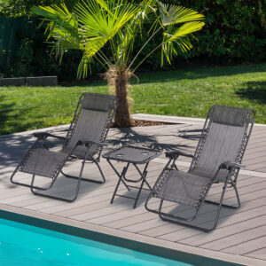 Light Grey 3 Piece Folding Zero Gravity Sun Lounger & Table Set