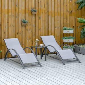 Light Grey 3 Piece Outdoor Lounge Chair & Table Set