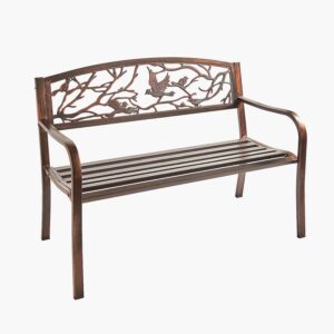 Metal Garden Bench Bird Design Bronze L123 x D62 x H85cm