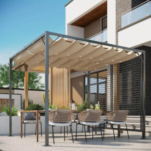 Metal Pergola Retractable Canopy Beige