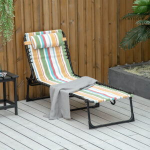Multicoloured Folding Sun Lounger With Four-Position Adjustable Back