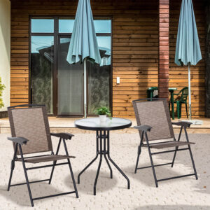 Patio Bistro Set Folding Chairs Garden Coffee Table For Balcony Brown