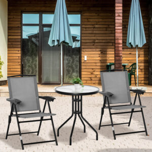 Patio Bistro Set Folding Chairs Garden Coffee Table For Balcony Grey