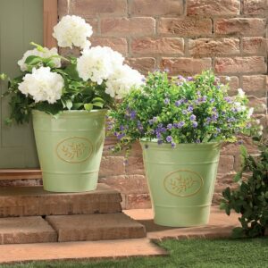 Set 2 Green Olive Design Planters