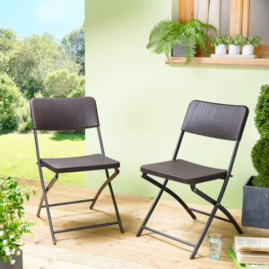 Set Of 2 Faux Rattan Folding Garden Chairs