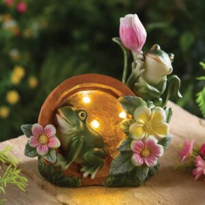 Solar Frog In Pot With Flowers