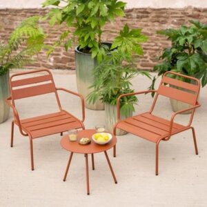 Terracotta metal lounge chair set