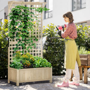 Wood Planter With Trellis Natural