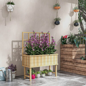 Wood Raised Planter W Trellis Garden Bed Natural
