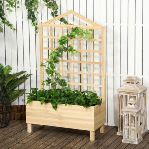 Wooden Garden Planter With Trellis Natural