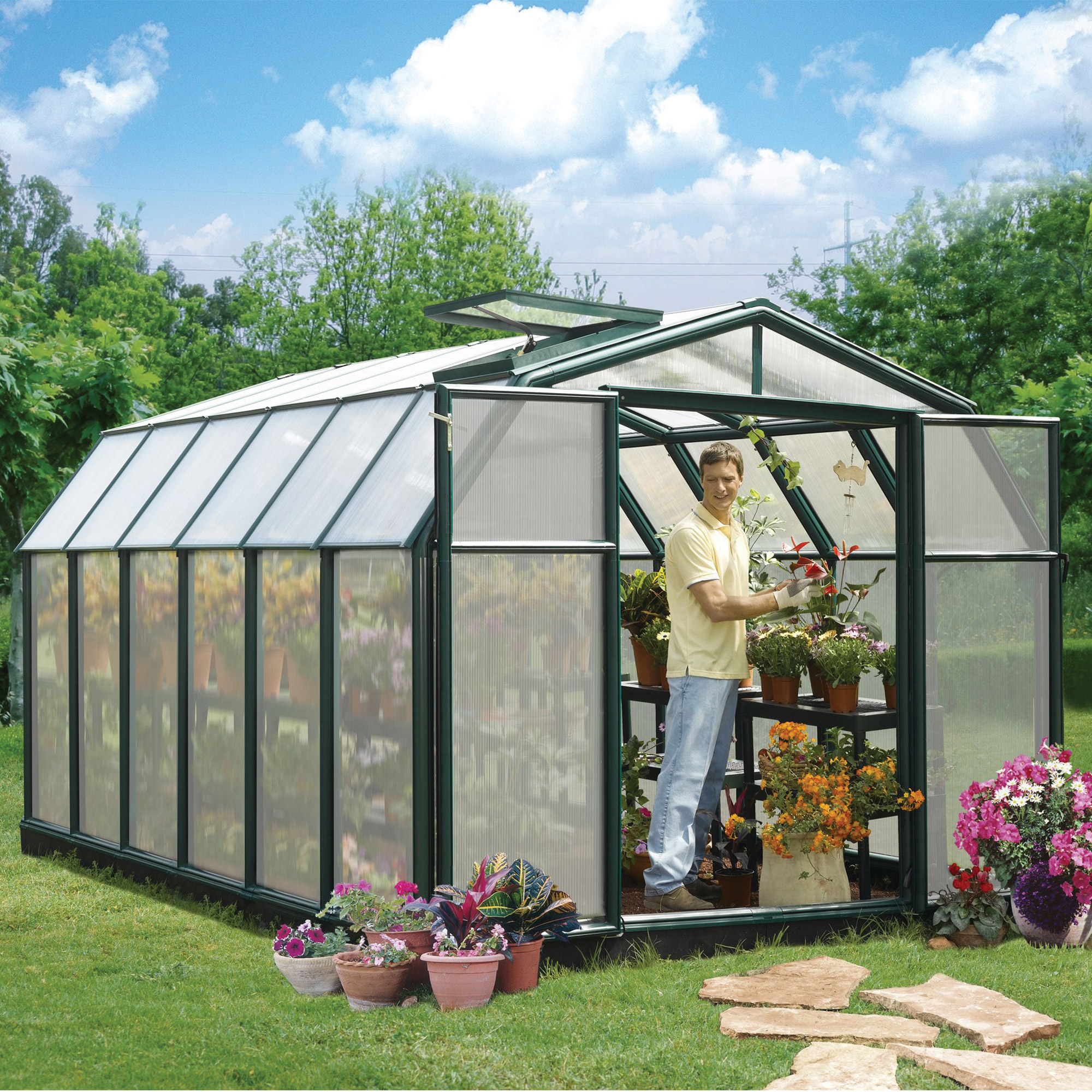 8' x 12' Palram Canopia Rion Hobby Gardener Walk-In Green Greenhouse (2.4m x 3.6m)