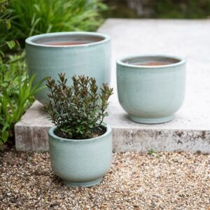 Footed glazed planter - sage