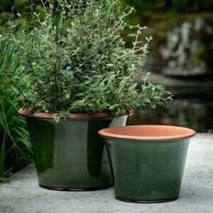 Glassy glazed terracotta planter - moss