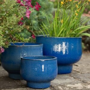 Glazed ceramic planter - deep blue