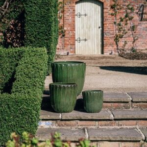 Glazed embossed droplet planter - khaki