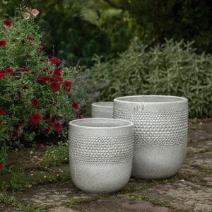 Glazed planter with dot design - off white