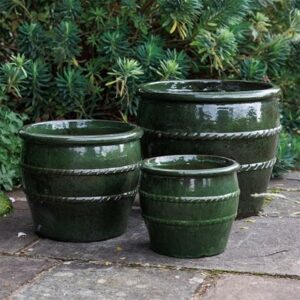 Glazed terracotta planter with rope detail - green