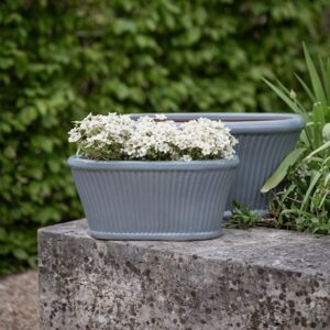 Ribbed glazed trough planter - blue