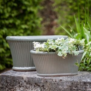 Ribbed glazed trough planter - sage