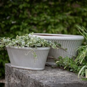 Ribbed glazed trough planter - white
